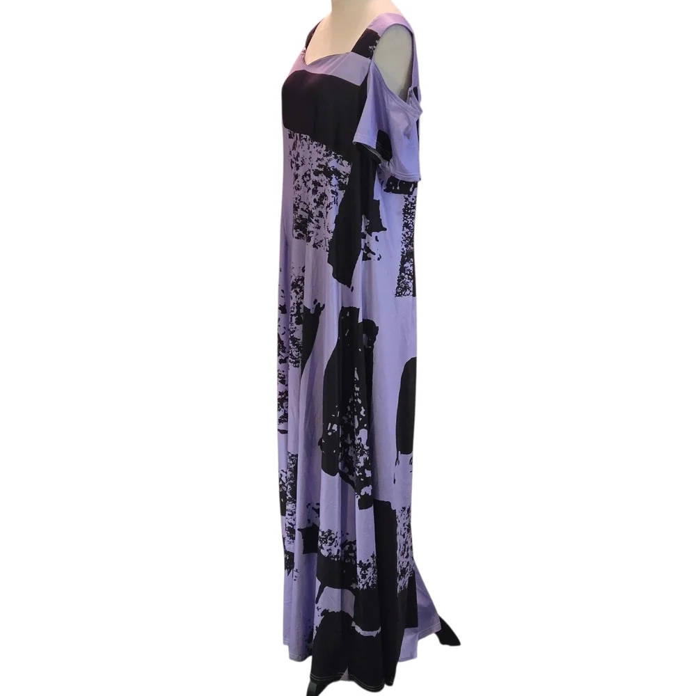 Shein 3XL Elegant Purple and Black Women's Cold Shoulder Maxi Dress Silky Soft - Picture 4 of 15